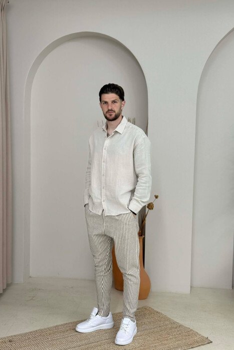 LINES DESIGN MEN PANTS BEIGE+BROWN/BEZHE+KAFE - 1