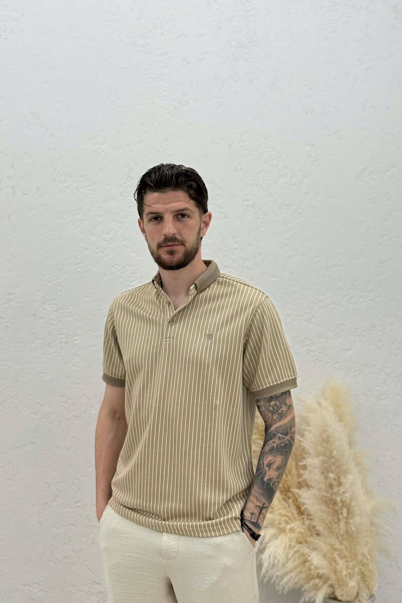 LINES DESIGN MEN T-SHIRT BEIGE/BEZHE - 1