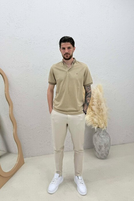 LINES DESIGN MEN T-SHIRT BEIGE/BEZHE - 3