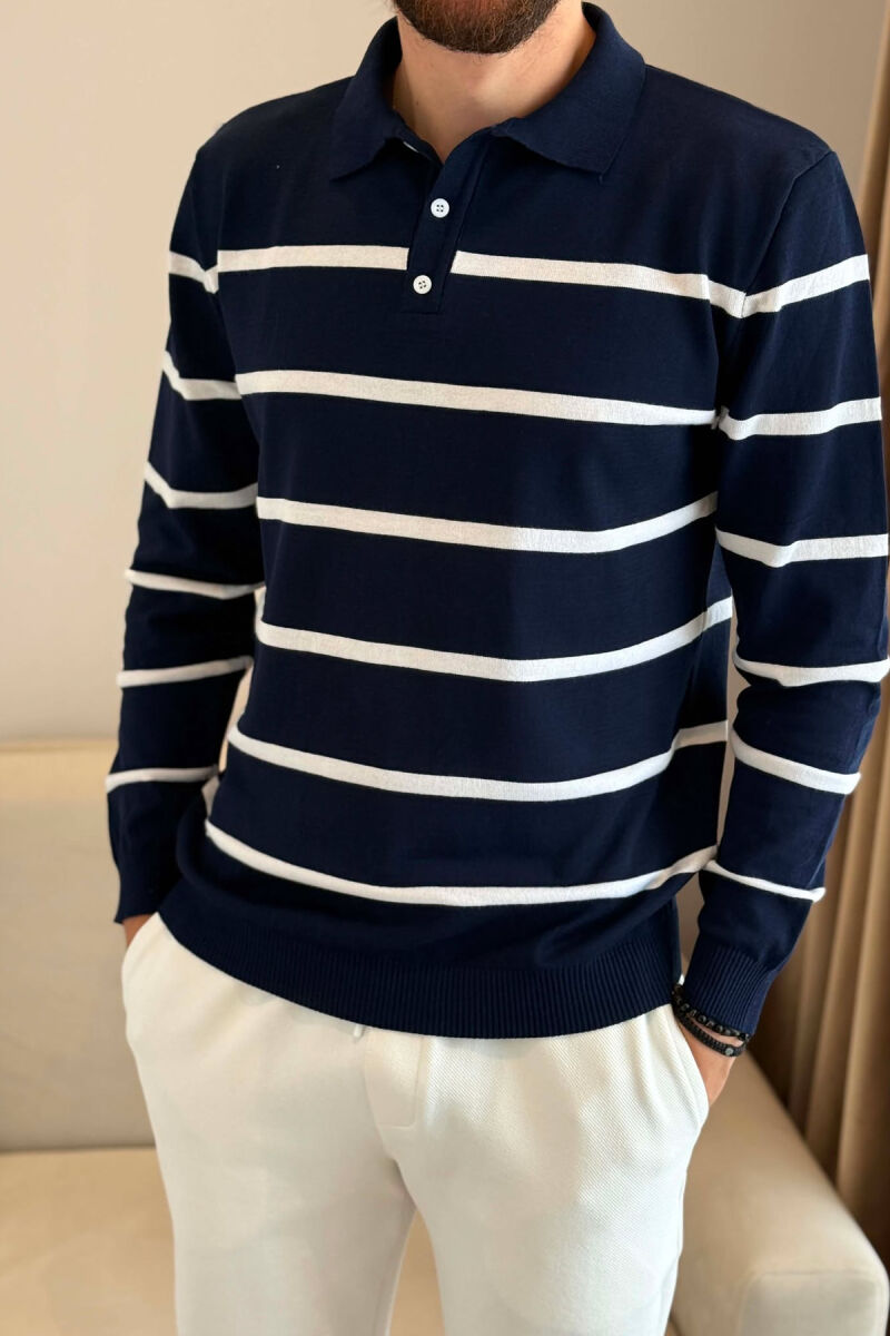 LINES DESIGN POLO NECK MEN SWEATER BLUE/BLU - 3