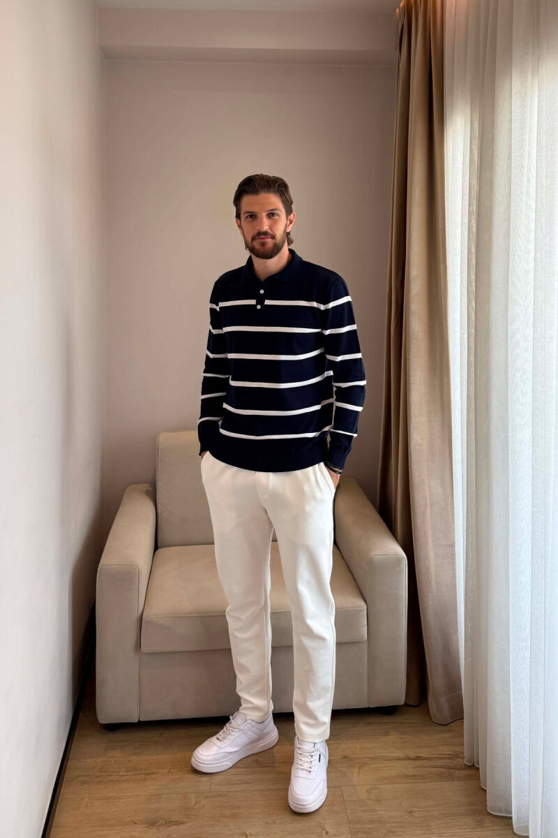 LINES DESIGN POLO NECK MEN SWEATER BLUE/BLU - 5