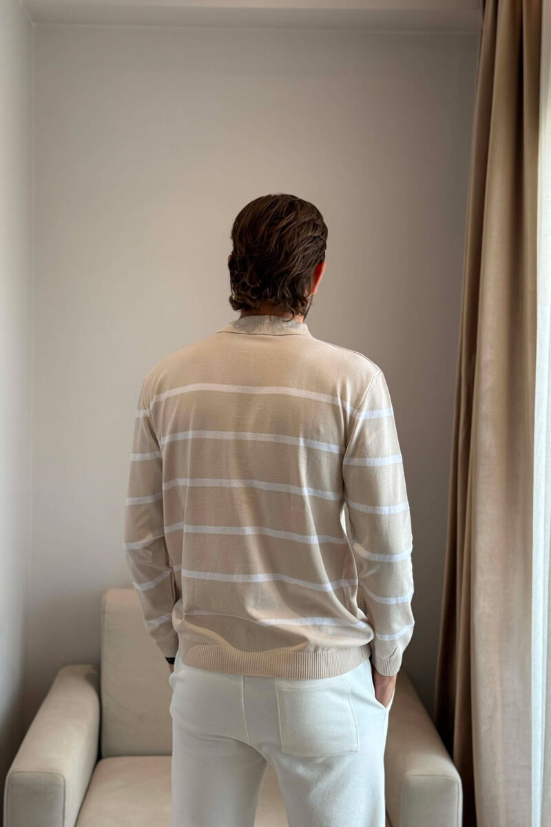 LINES DESIGN POLO NECK MEN SWEATER CREAM/KREM - 3