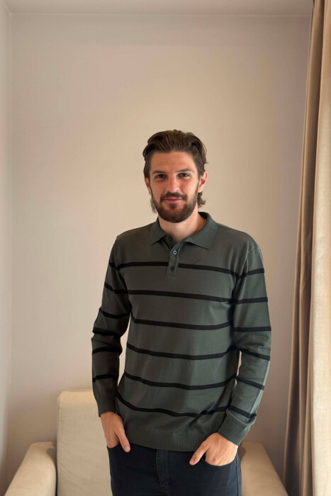 LINES DESIGN POLO NECK MEN SWEATER GREEN/JESHILE - KLAUDIO FASHION