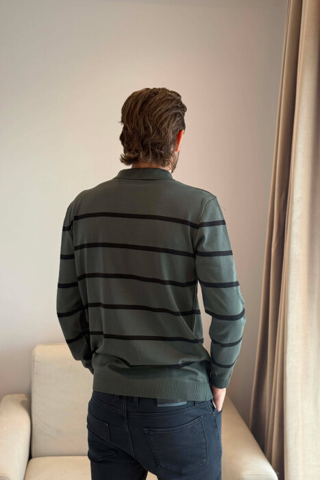 LINES DESIGN POLO NECK MEN SWEATER GREEN/JESHILE - 3