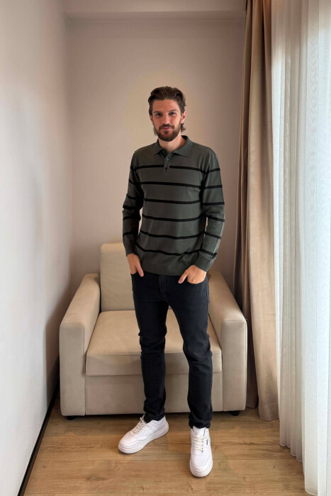LINES DESIGN POLO NECK MEN SWEATER GREEN/JESHILE - 4