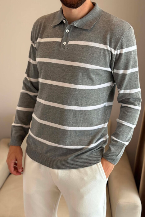 LINES DESIGN POLO NECK MEN SWEATER GREY/GRI - 2