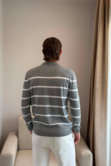 LINES DESIGN POLO NECK MEN SWEATER GREY/GRI - 3