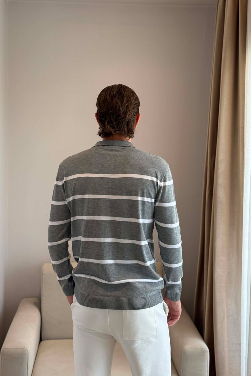 LINES DESIGN POLO NECK MEN SWEATER GREY/GRI - 3