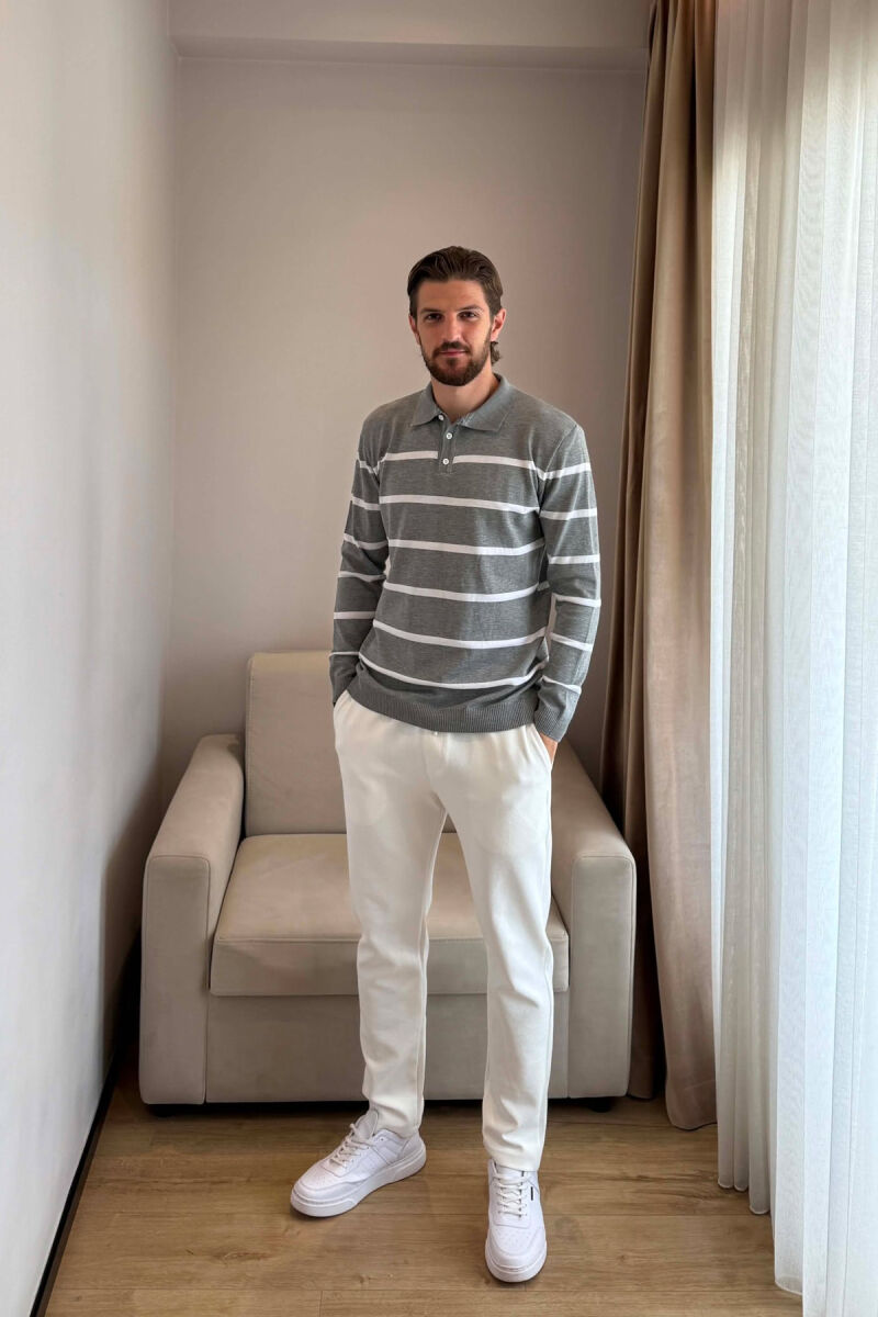 LINES DESIGN POLO NECK MEN SWEATER GREY/GRI - 4