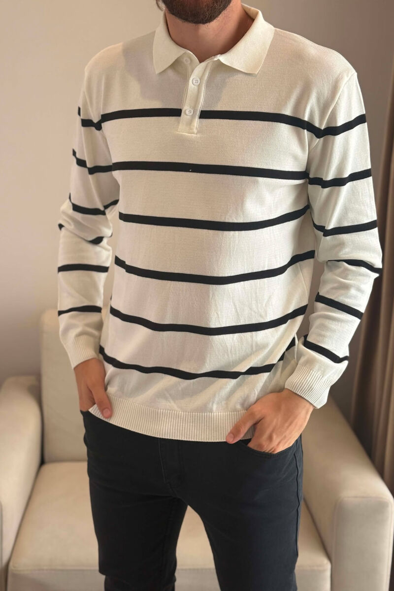 LINES DESIGN POLO NECK MEN SWEATER WHITE-E BARDHE - 2