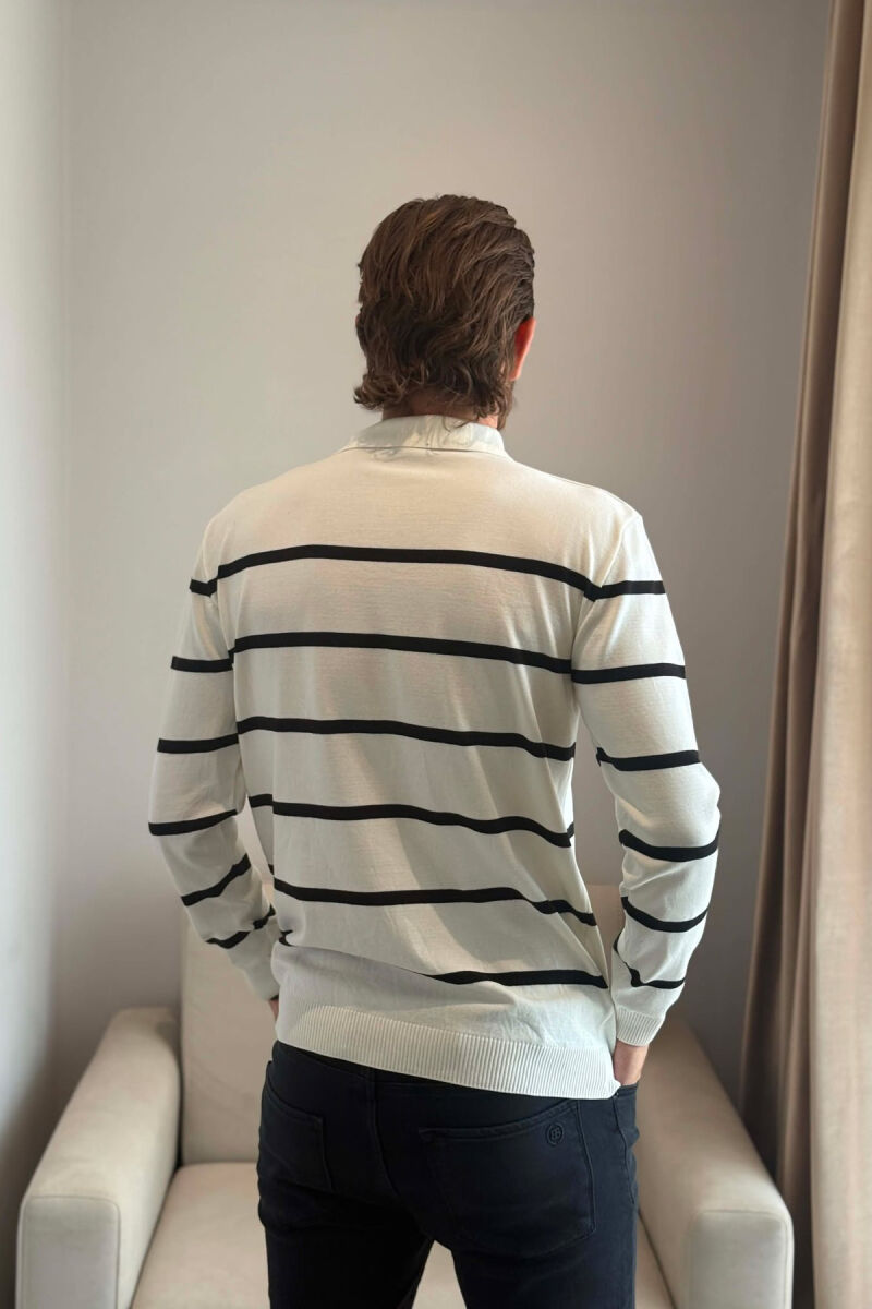 LINES DESIGN POLO NECK MEN SWEATER WHITE-E BARDHE - 3