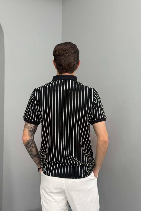 LINES DESIGN POLO NECK MEN T-SHIRT BLACK/ E ZEZE - 3