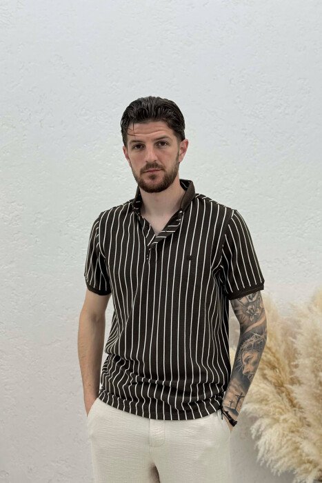 T-SHIRT ME JAKE POLO DHE ME DIZAJN VIJASH PER MESHKUJ NE NGJYRE KAFE 