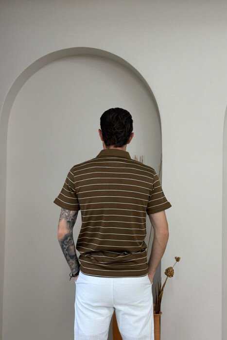 LINES DESIGN POLO NECK MEN T-SHIRT BROWN/KAFE - 3