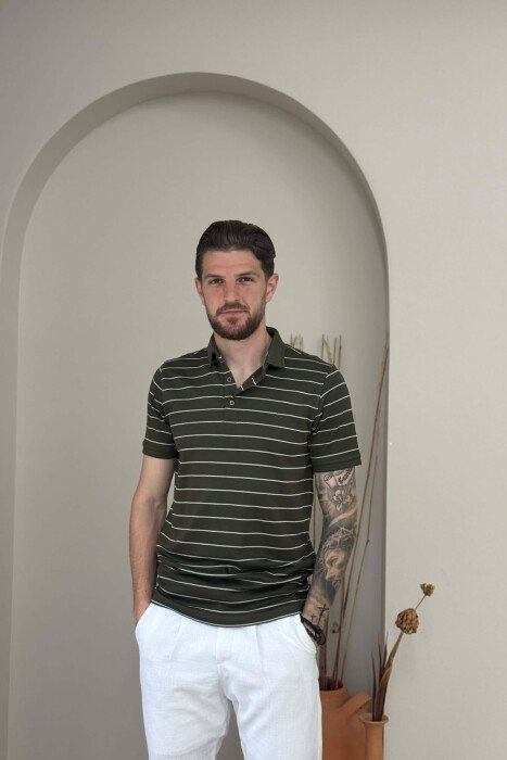 T-SHIRT ME VIJA ME JAKE POLO PER MESHKUJ NE NGJYRE JESHILE 