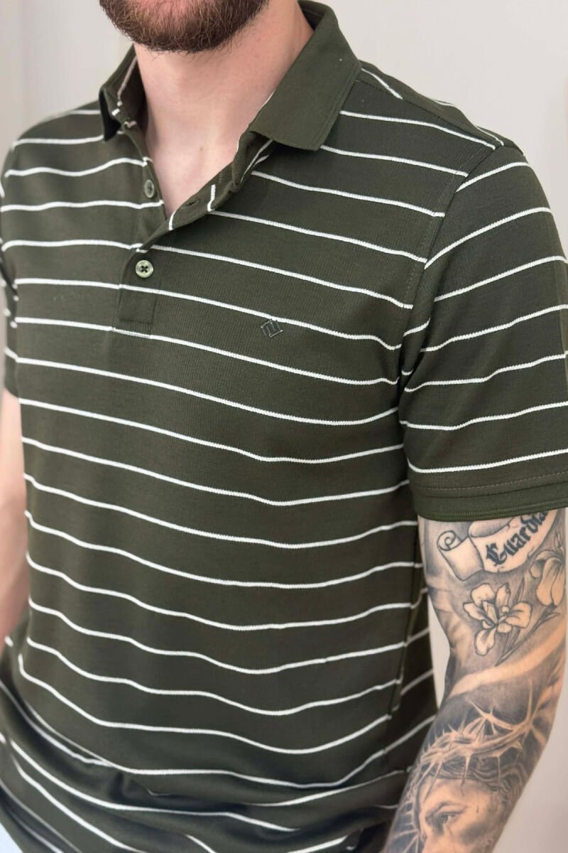 LINES DESIGN POLO NECK MEN T-SHIRT GREEN/JESHILE - 2