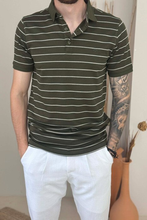LINES DESIGN POLO NECK MEN T-SHIRT GREEN/JESHILE - 3