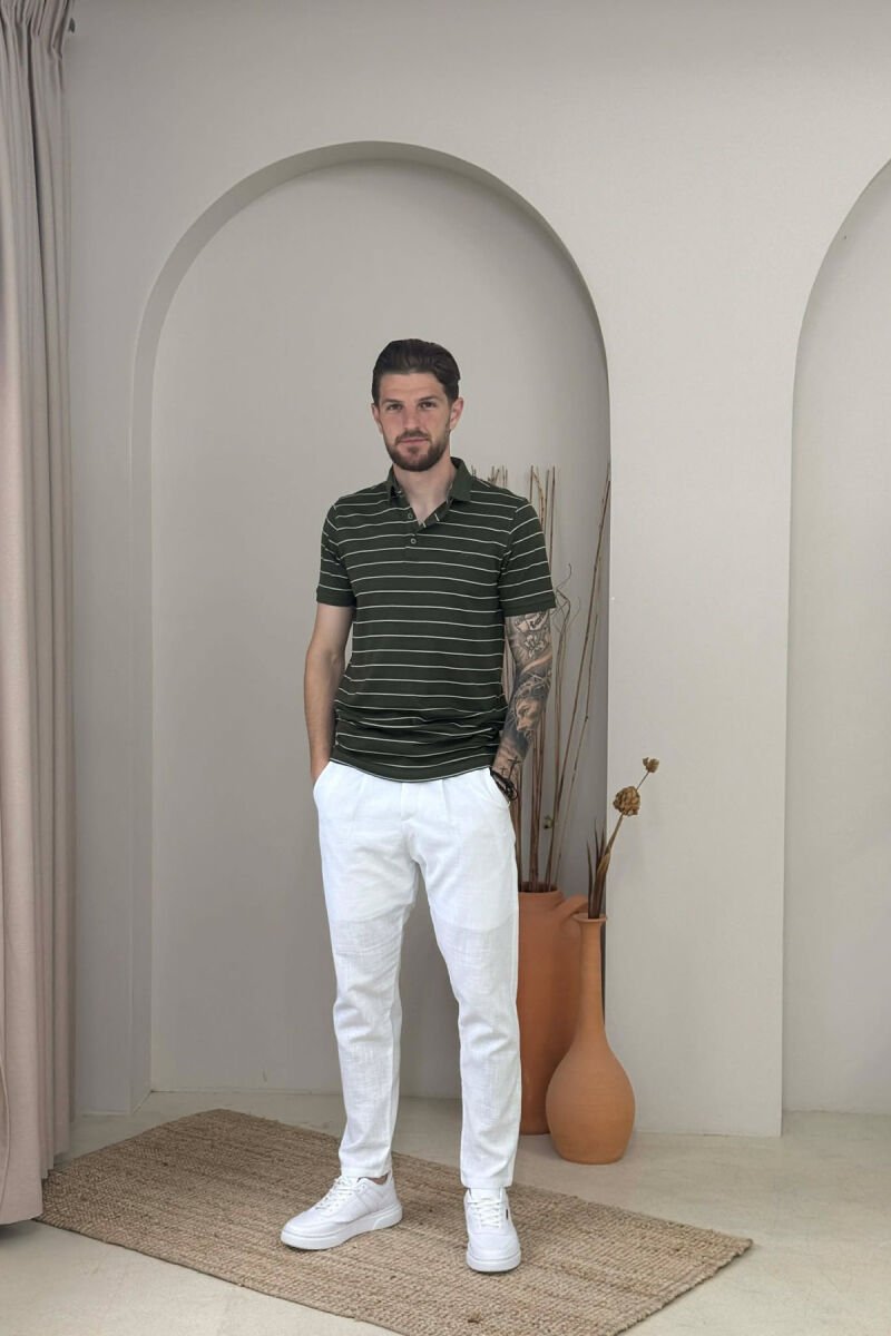 LINES DESIGN POLO NECK MEN T-SHIRT GREEN/JESHILE - 4