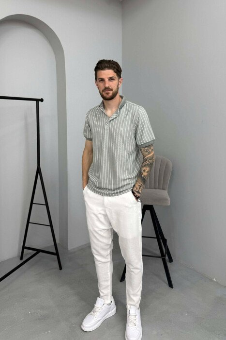 LINES DESIGN POLO NECK MEN T-SHIRT GREY/GRI - 2