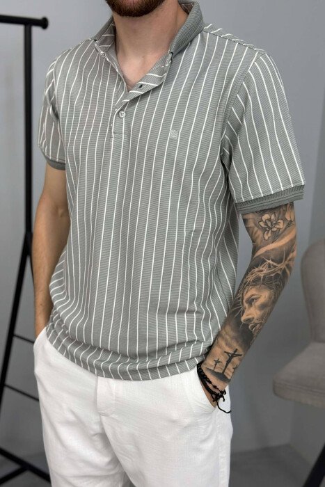 LINES DESIGN POLO NECK MEN T-SHIRT GREY/GRI - 4