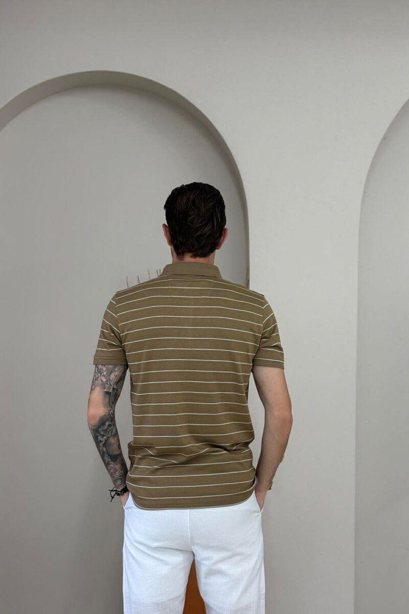 LINES DESIGN POLO NECK MEN T-SHIRT LIGHT BROWN/KAZB - 3