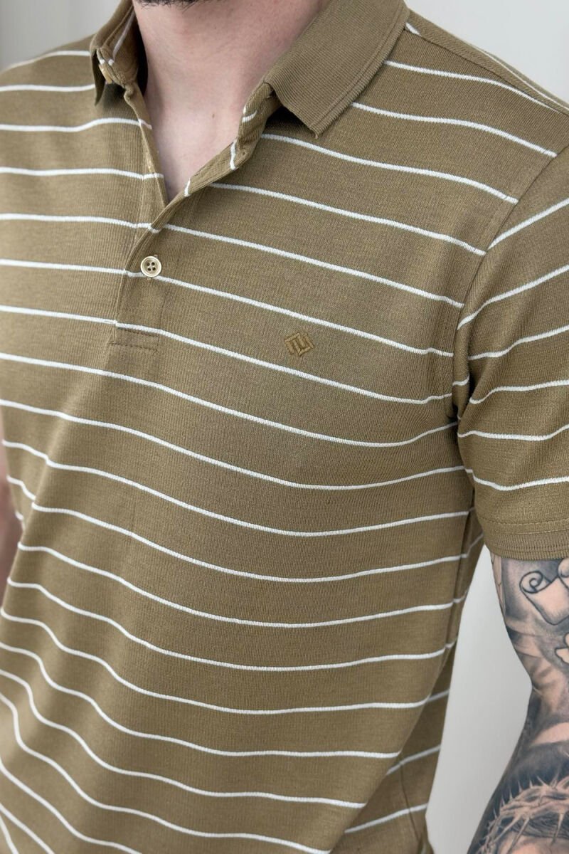 LINES DESIGN POLO NECK MEN T-SHIRT LIGHT BROWN/KAZB - 4