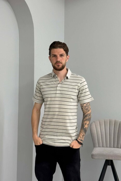 LINES DESIGN POLO NECK MEN T-SHIRT LIGHT GREY/GZ - 1