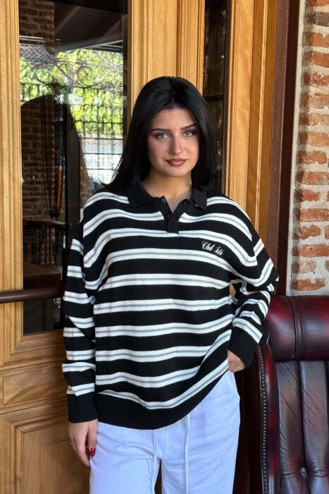 LINES DESIGN POLO NECK WOMAN SWEATER BLACK/ E ZEZE 