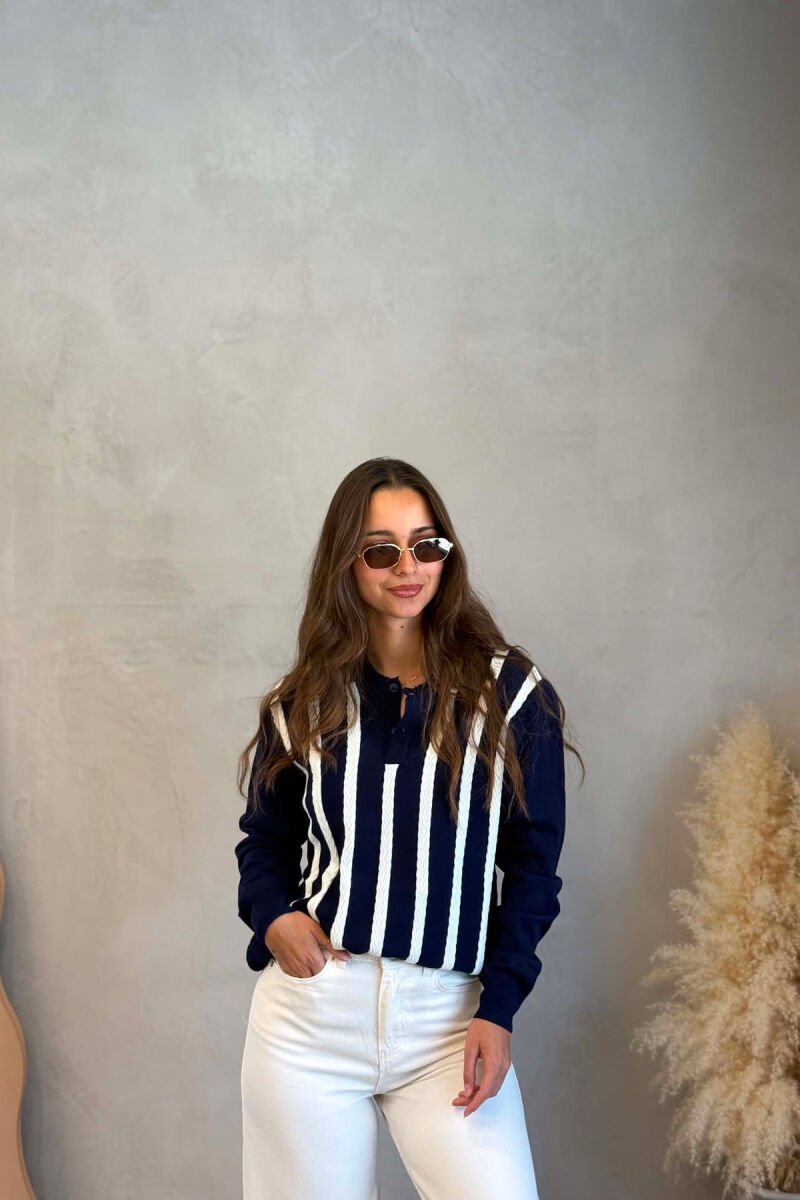 LINES DESIGN POLO NECK WOMAN SWEATER BLUE/BLU - 1