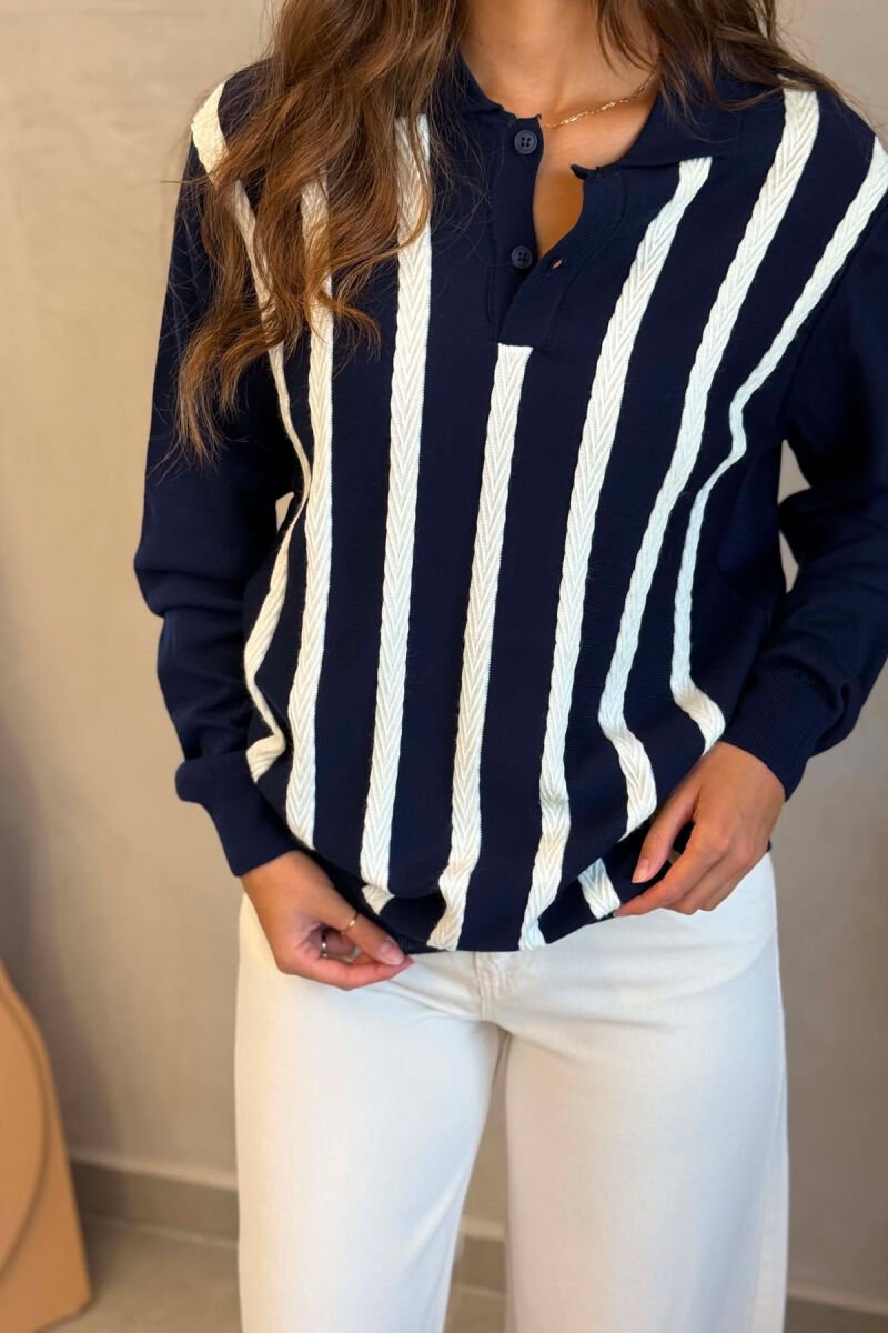 LINES DESIGN POLO NECK WOMAN SWEATER BLUE/BLU - 5