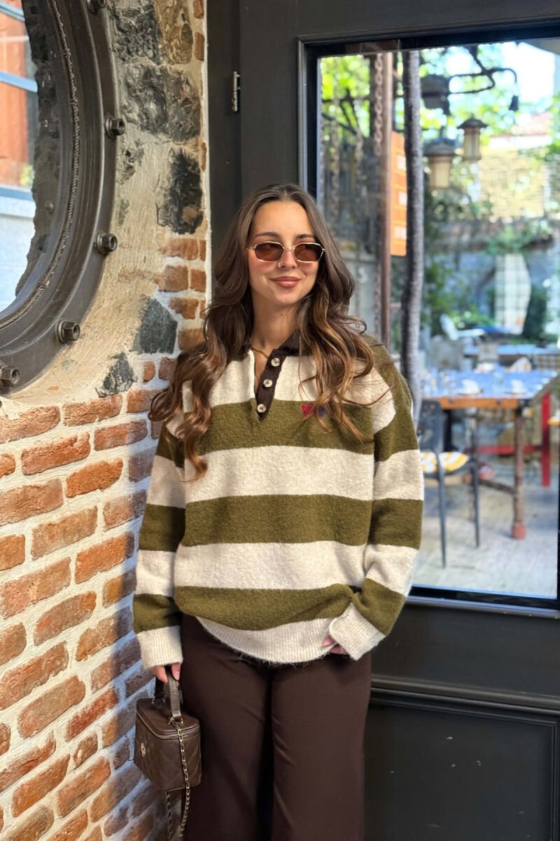 LINES DESIGN POLO NECK WOMAN SWEATER CREAM/KREM - 1
