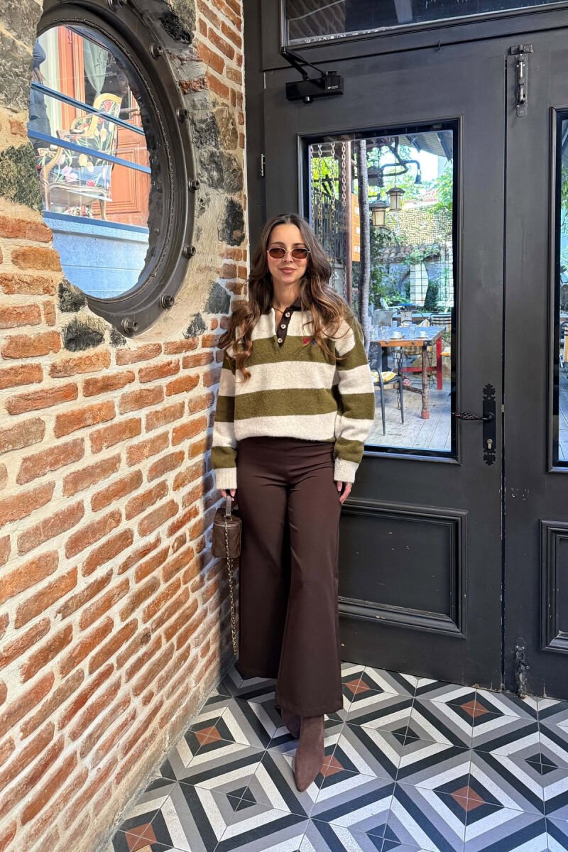LINES DESIGN POLO NECK WOMAN SWEATER CREAM/KREM - 2
