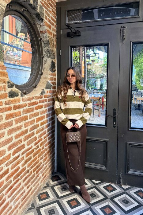 LINES DESIGN POLO NECK WOMAN SWEATER CREAM/KREM - 5