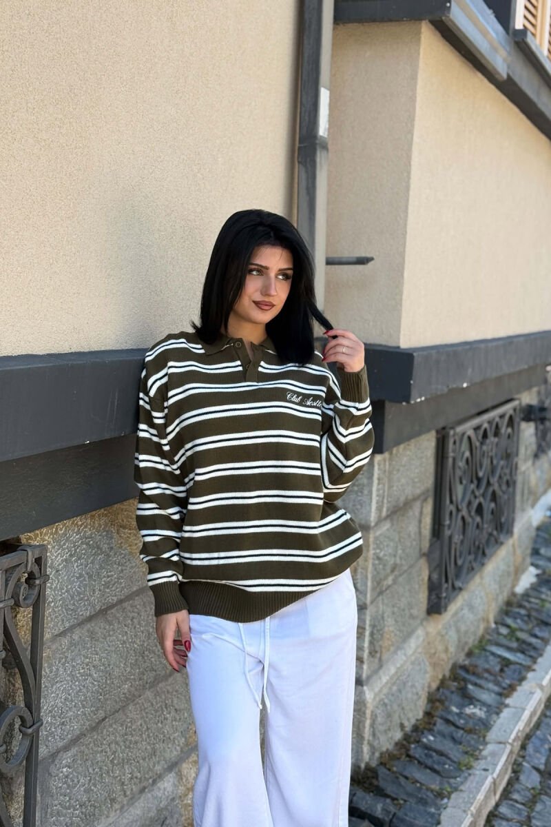 LINES DESIGN POLO NECK WOMAN SWEATER GREEN/JESHILE - 3