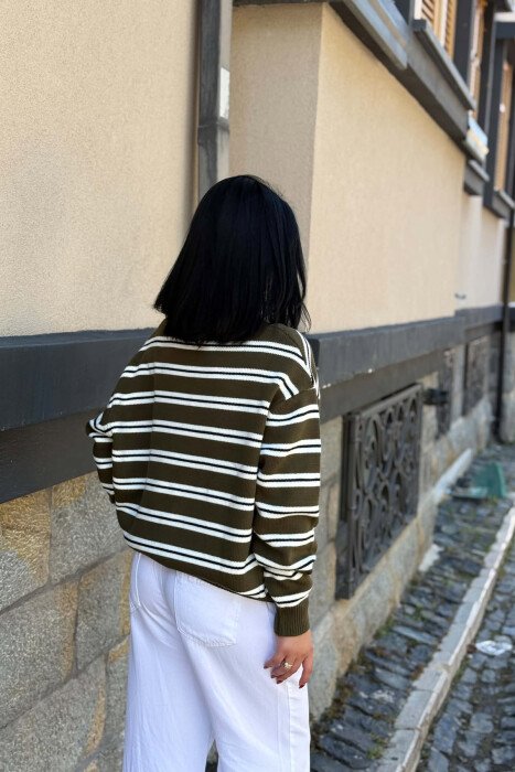 LINES DESIGN POLO NECK WOMAN SWEATER GREEN/JESHILE - 5