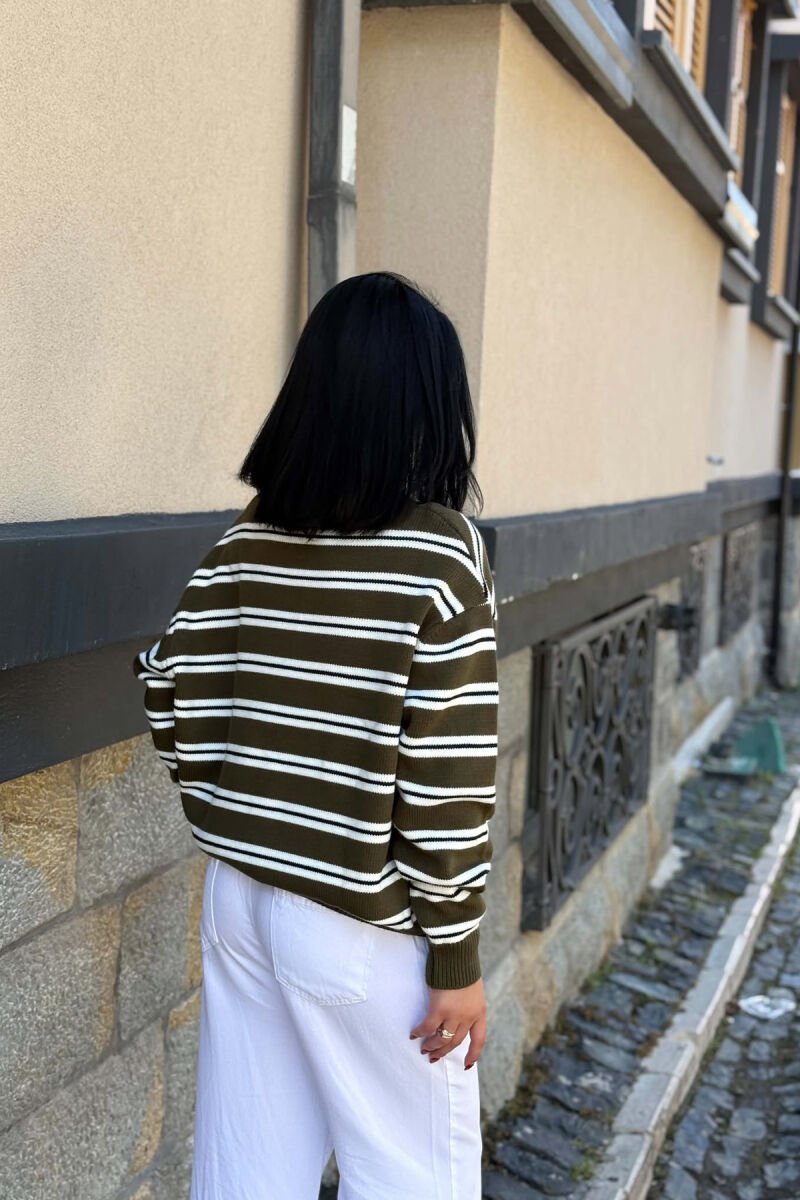 LINES DESIGN POLO NECK WOMAN SWEATER GREEN/JESHILE - 5