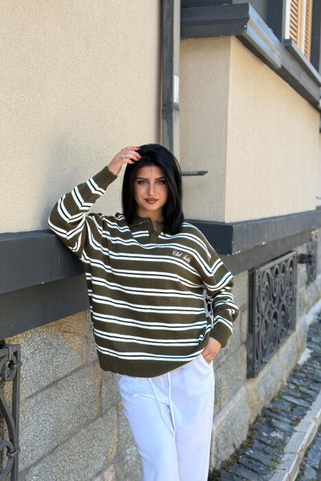 LINES DESIGN POLO NECK WOMAN SWEATER GREEN/JESHILE - 6