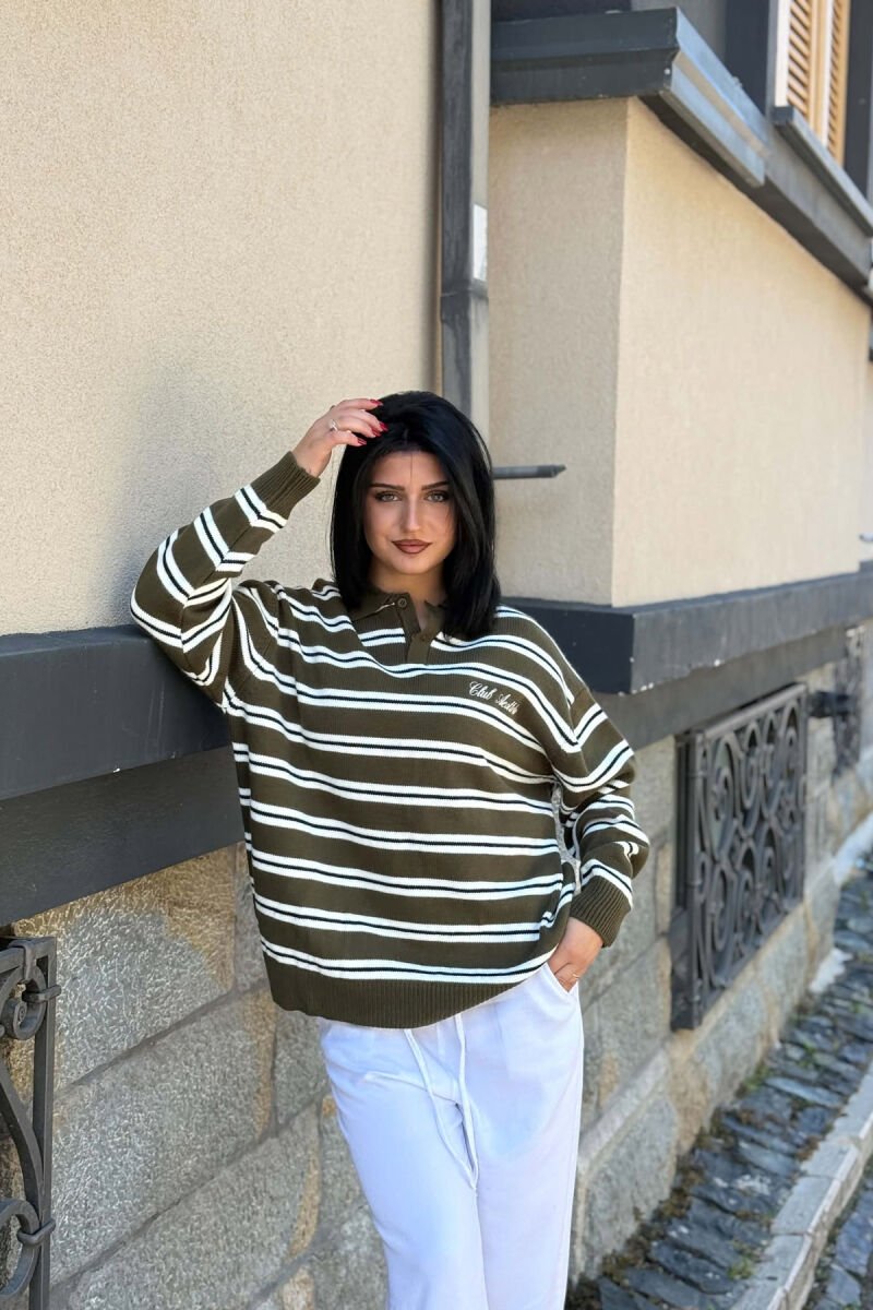 LINES DESIGN POLO NECK WOMAN SWEATER GREEN/JESHILE - 6