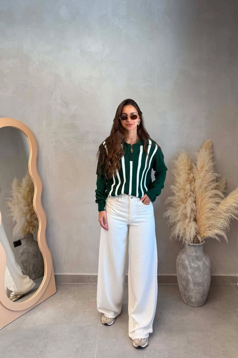 LINES DESIGN POLO NECK WOMAN SWEATER GREEN/JESHILE - 2