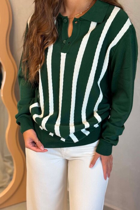 LINES DESIGN POLO NECK WOMAN SWEATER GREEN/JESHILE - 5