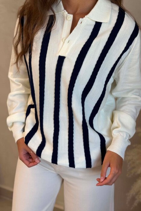 LINES DESIGN POLO NECK WOMAN SWEATER WHITE-E BARDHE - 2
