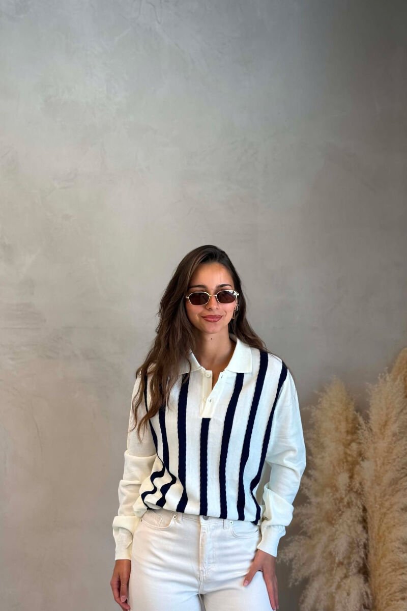 LINES DESIGN POLO NECK WOMAN SWEATER WHITE-E BARDHE - 3