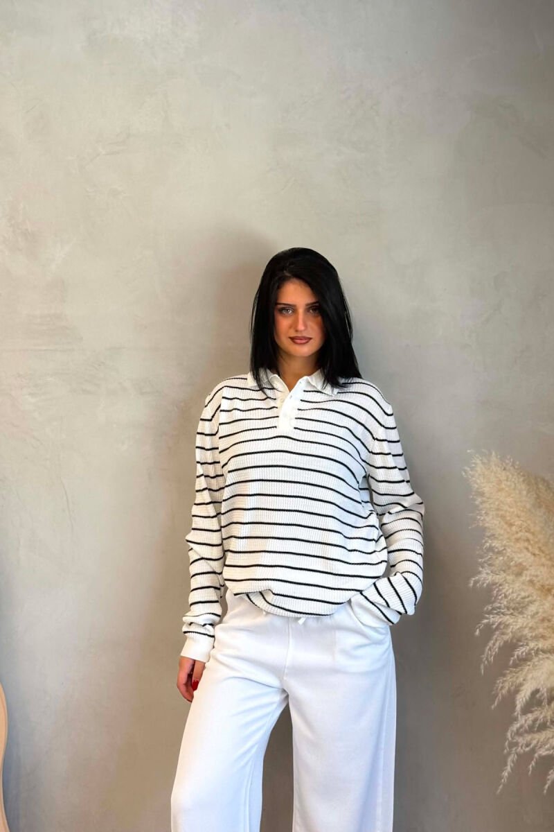 LINES DESIGN POLO NECK WOMAN SWEATER WHITE-E BARDHE - 3