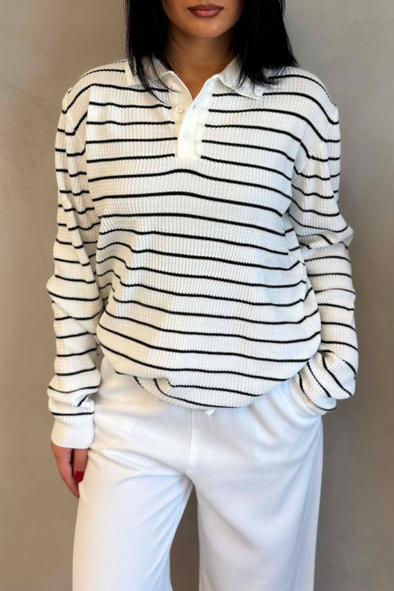 LINES DESIGN POLO NECK WOMAN SWEATER WHITE-E BARDHE - 5