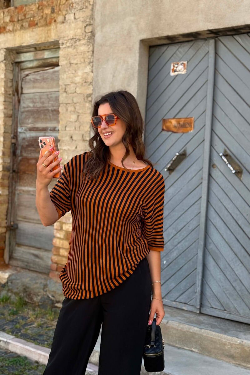 LINES DESIGN ROUND NECK WOMAN T-SHIRT BROWN/KAFE - 2