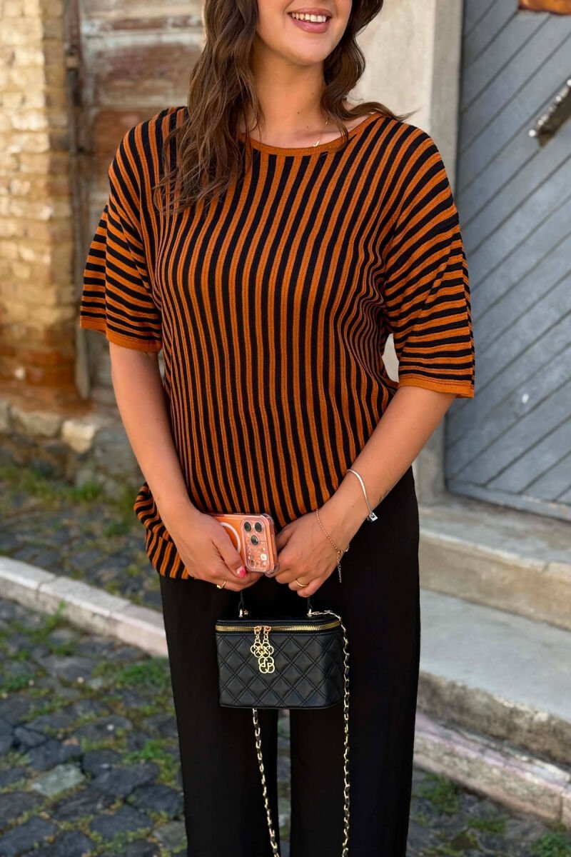 LINES DESIGN ROUND NECK WOMAN T-SHIRT BROWN/KAFE - 4