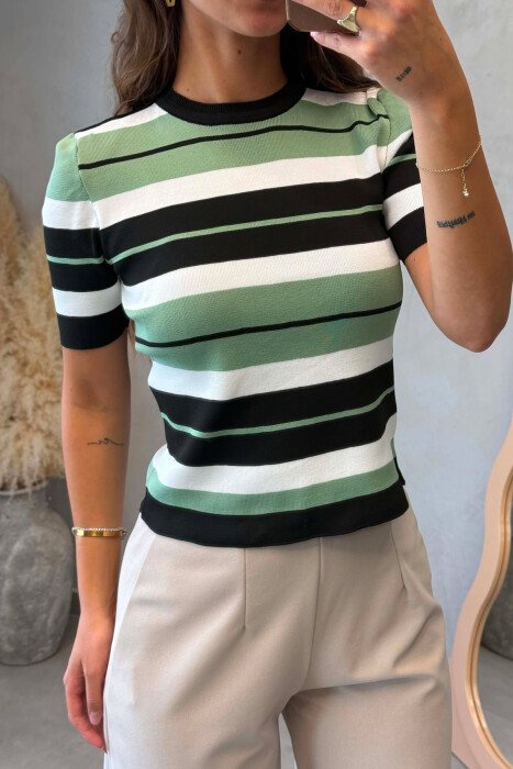 LINES DESIGN ROUND NECK WOMAN T-SHIRT GREEN/JESHILE - 3