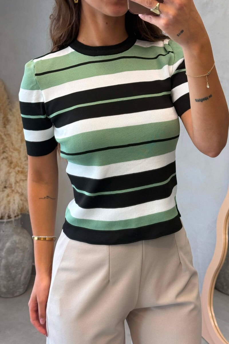 LINES DESIGN ROUND NECK WOMAN T-SHIRT GREEN/JESHILE - 3