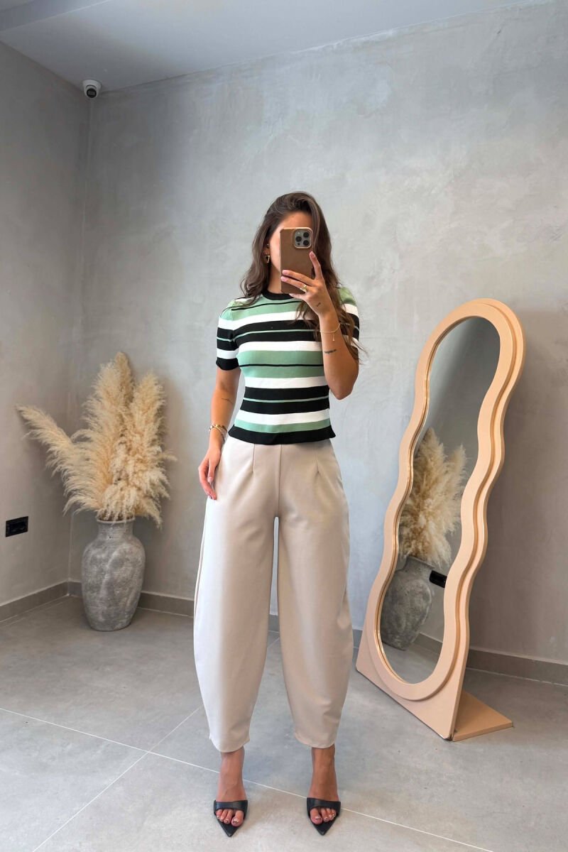 LINES DESIGN ROUND NECK WOMAN T-SHIRT GREEN/JESHILE - 4