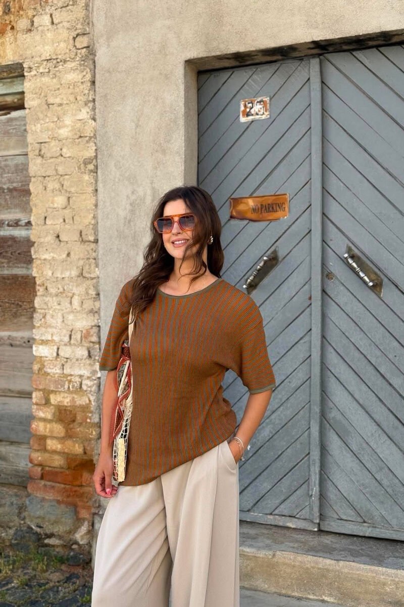LINES DESIGN ROUND NECK WOMAN T-SHIRT GREEN/JESHILE - 2